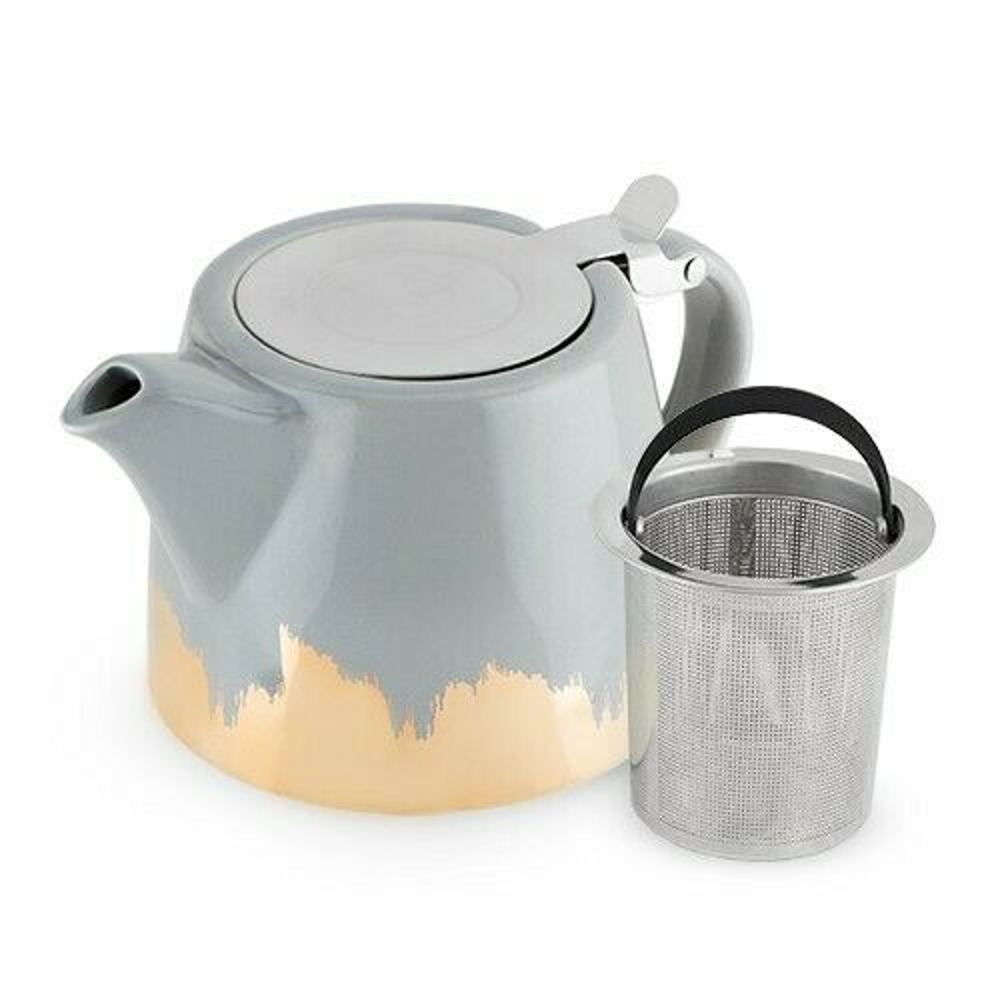 Pinky Up Harper Ceramic Teapot Infuser 20 oz No Box Eco-Friendly Grey and Gold
